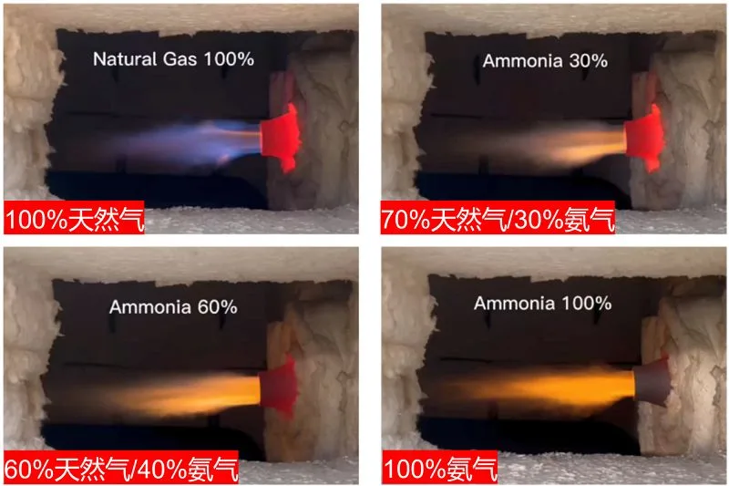 Figure 2. Ammonia-blended and pure-ammonia flames in Dalitai’s industrial test furnace
