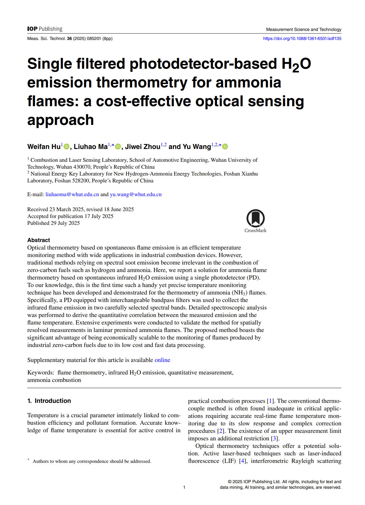 Measurement Science and Technology paper first page
